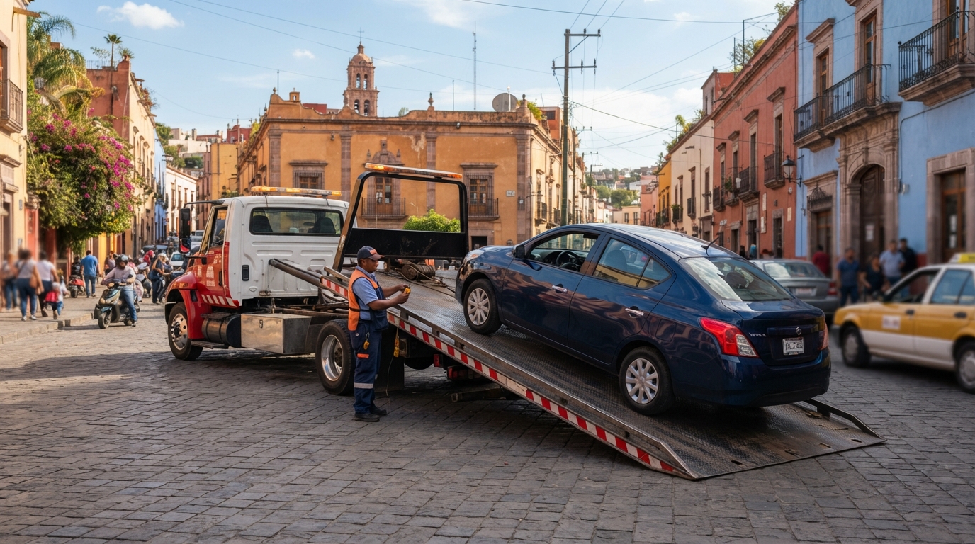 Grúa cargando un automóvil en la calle